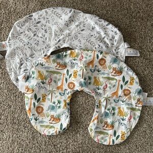 Two Boppy Pillow Covers- Safari and Leaves- Excellent Condition